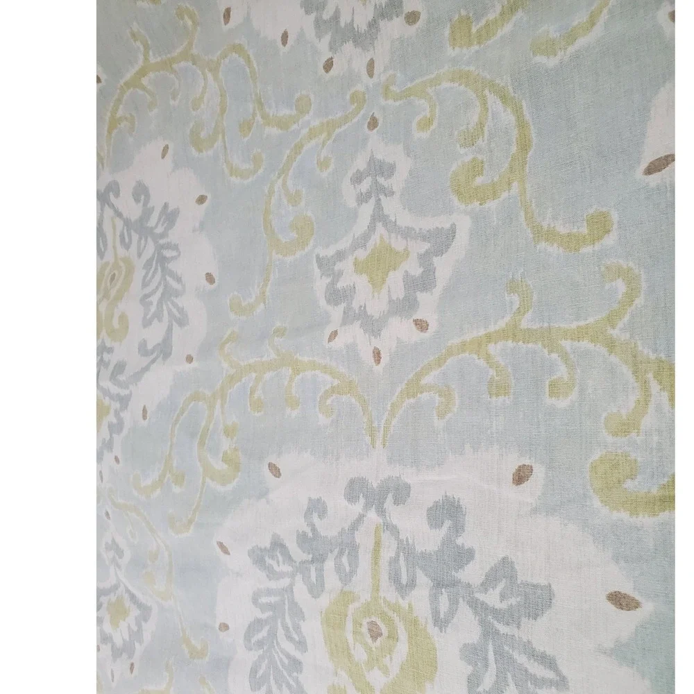 Pottery Barn Queen Duvet Cover & Pillowcase Cotton Linen Ikat Damask Sage‎ Blue